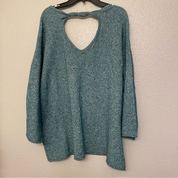 DEMOCRACY blue soft mid weight open back soft stretch sweater v neck L - Picture 2 of 10